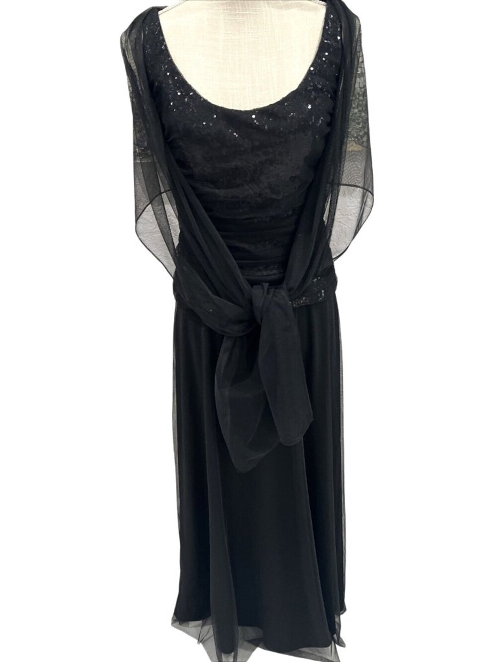 Patra Black Sequin Evening Dress With Sheer Shawl Size 8